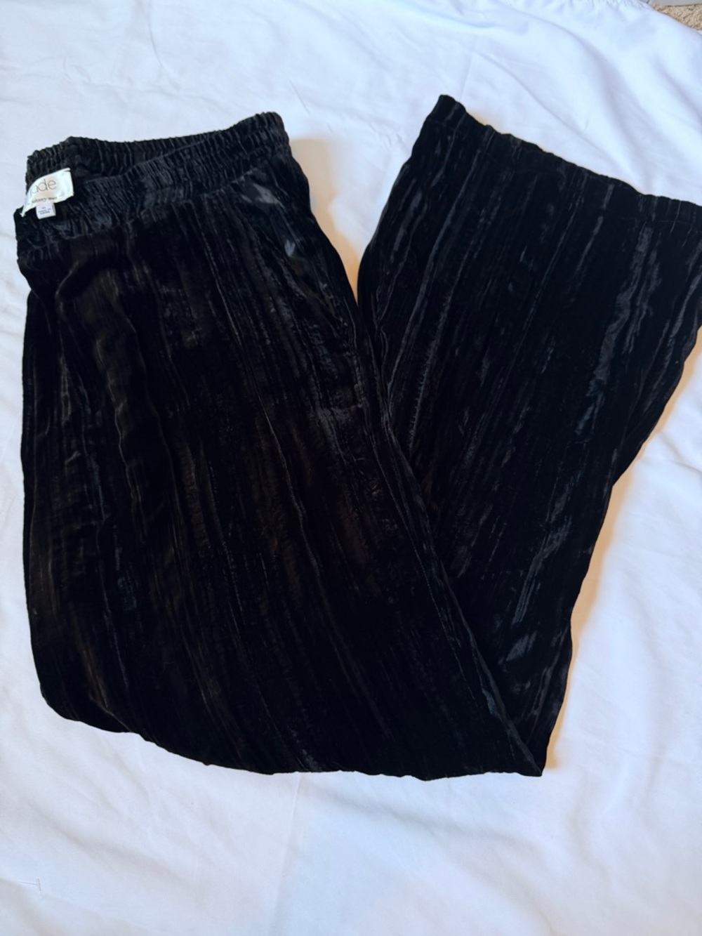 Jade by Johnny Was Rayon/Silk Blend Ribbed Wide Leg Black Velvet Pants Size XL